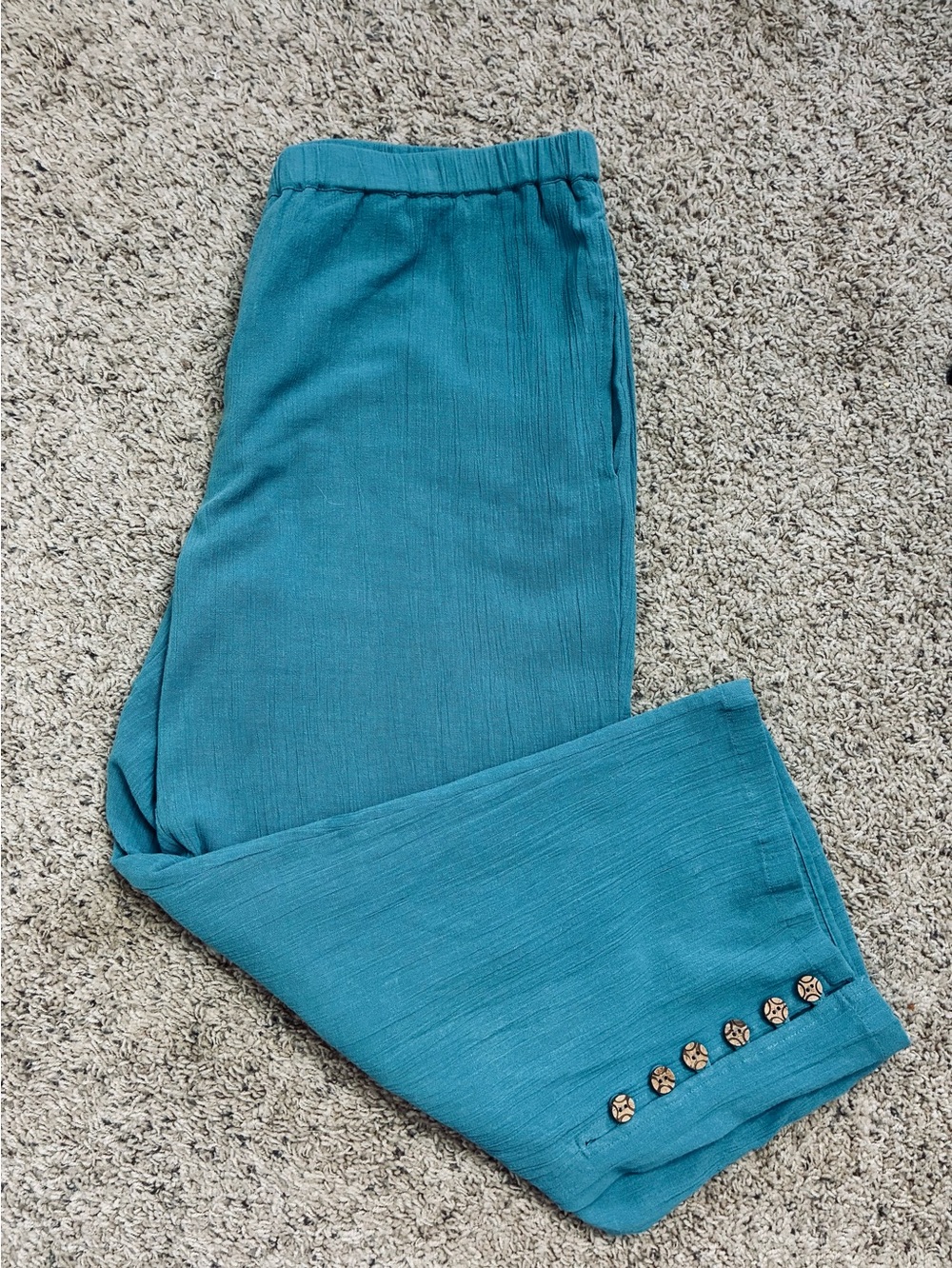 NorthStyle Teal Wide-Leg Pants with Button Leg Hem, Pockets